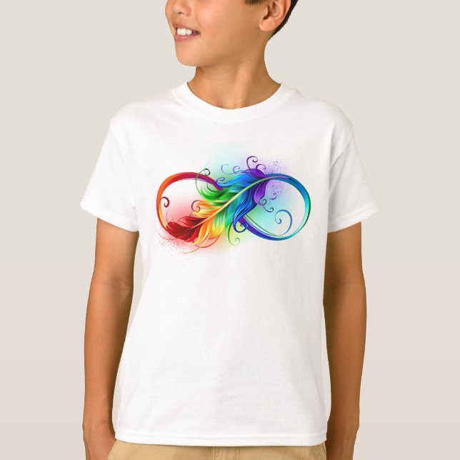 Camiseta Símbolo infinito con plumas arcoiris (Anverso)