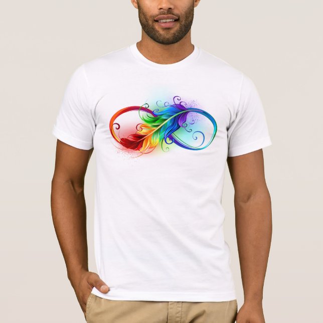 Camiseta Símbolo infinito con plumas arcoiris (Anverso)