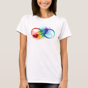 Camiseta Símbolo infinito con plumas arcoiris