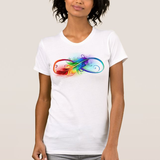 Camiseta Símbolo infinito con plumas arcoiris (Anverso)