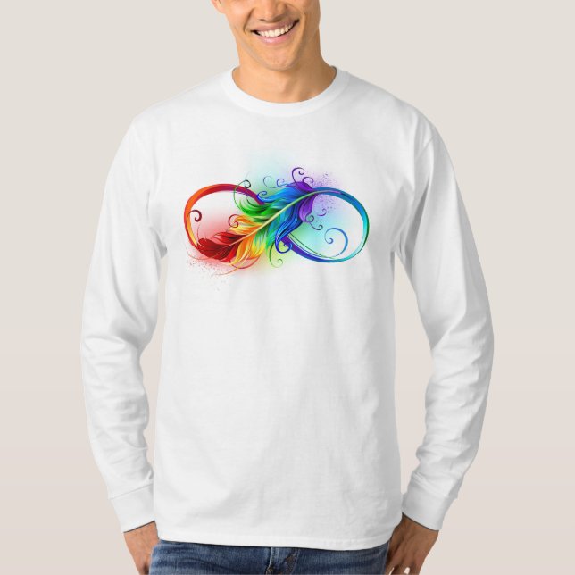 Camiseta Símbolo infinito con plumas arcoiris (Anverso)