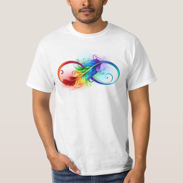 Camiseta Símbolo infinito con plumas arcoiris (Anverso)