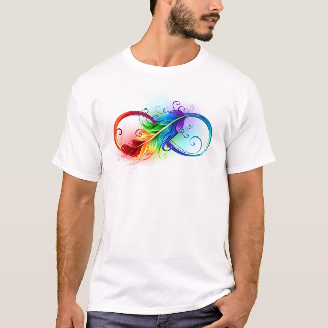 Camiseta Símbolo infinito con plumas arcoiris (Anverso)