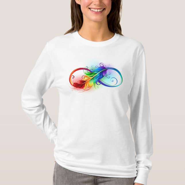 Camiseta Símbolo infinito con plumas arcoiris (Anverso)