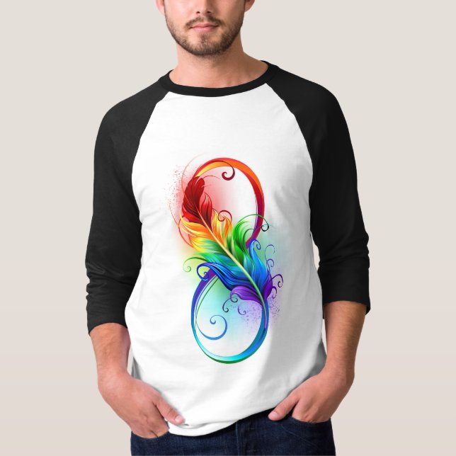 Camiseta Símbolo infinito con plumas arcoiris (Anverso)