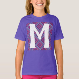Camiseta Símbolo inicial de patrón de diamante morado rosad