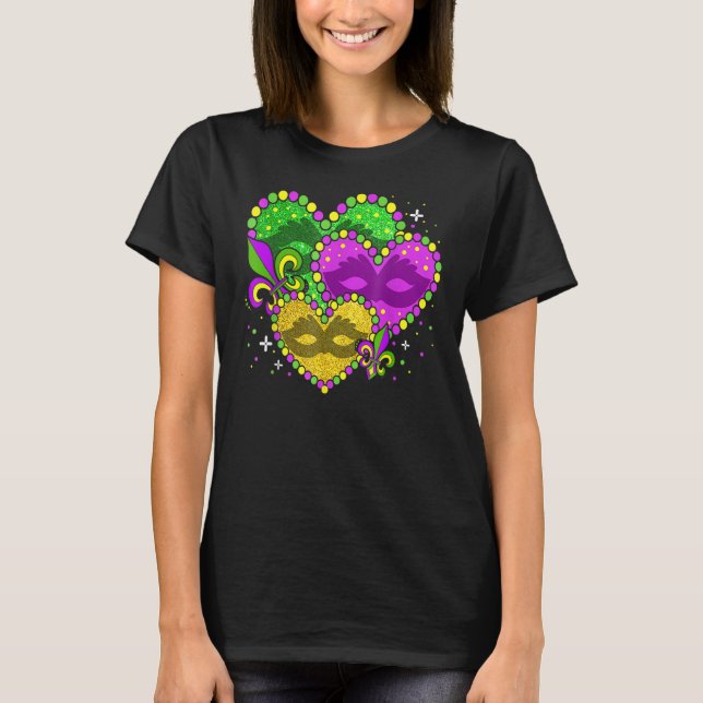 Camiseta Símbolo Mardi Gras Heart Fleur De Lys Funny Mardi  (Anverso)
