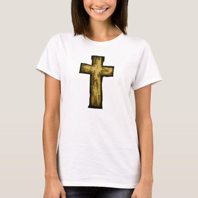 Camiseta Símbolo marrón de la cruz de madera de fe y espera (Anverso)