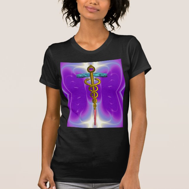 Camiseta SÍMBOLO MÉDICO CADUCEO DE ORO, Púrpura (Anverso)