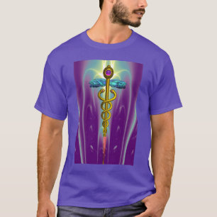 Camiseta SÍMBOLO MÉDICO CADUCEO DE ORO, Verde Púrpura
