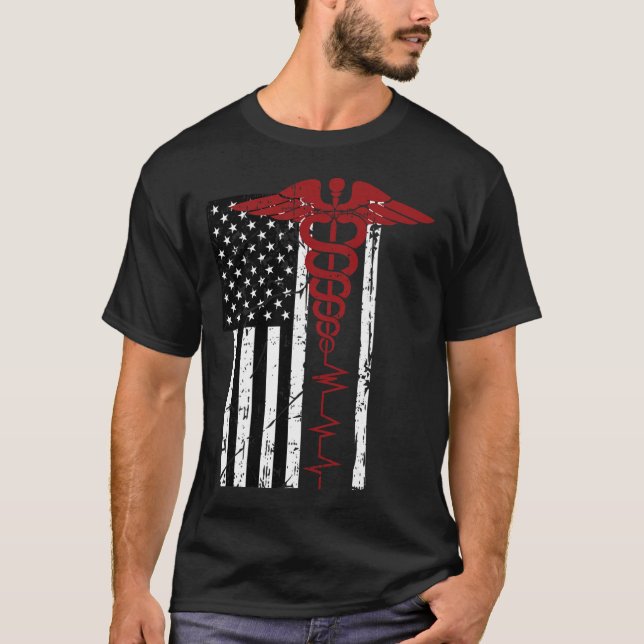 Camiseta Símbolo médico de bandera de Estados Unidos Negro  (Anverso)