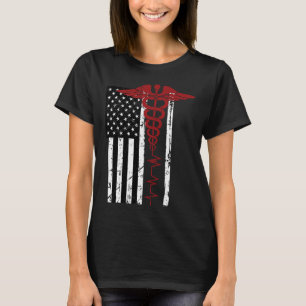 Camiseta Símbolo médico de bandera de Estados Unidos Negro