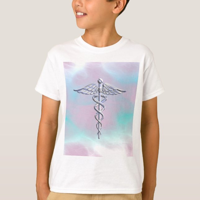 Camiseta Símbolo médico de Caduceus plateado Madre Perla (Anverso)