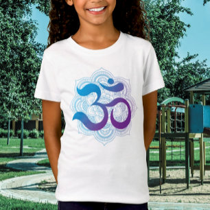 Camiseta Símbolo morado y azul Om Mandala Flores niños