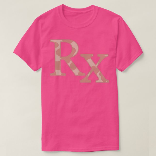 Camiseta Símbolo Rx de farmacia impresa de vaca rosa (Diseño del anverso)