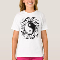 Símbolo Yin & Yang en estilo de tatuaje en blanco