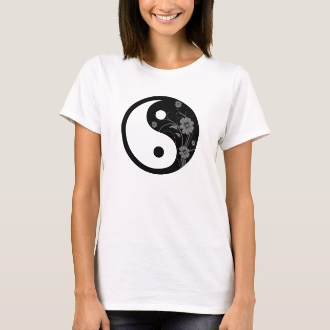 Camiseta Símbolo Yin Yang Floral negra (Anverso)