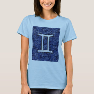 Camiseta Símbolo zodiaco de Gemini Camuflaje digital azul