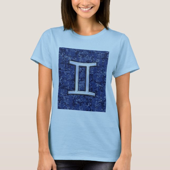 Camiseta Símbolo zodiaco de Gemini Camuflaje digital azul (Anverso)
