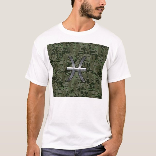 Camiseta Símbolo zodiaco de Pisces Camo Digital Verde de Wo (Anverso)