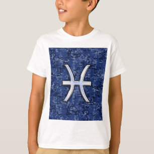 Camiseta Símbolo zodiaco de Pisces en camo digital azul de 