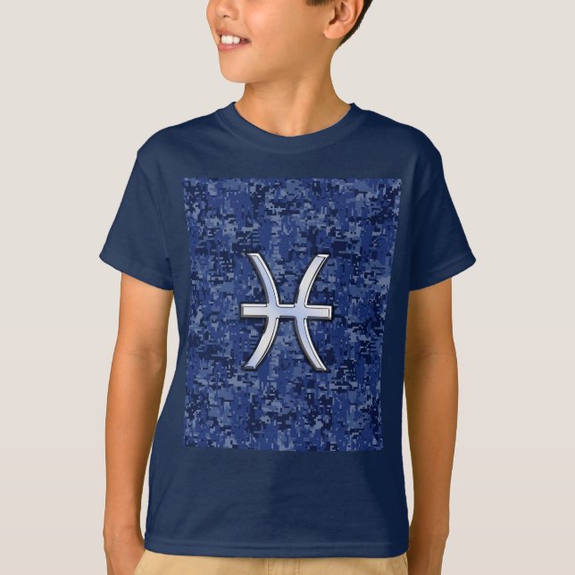 Camiseta Símbolo zodiaco de Pisces en camo digital azul de  (Anverso)