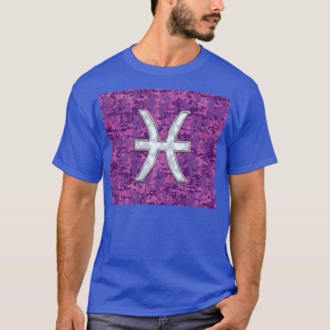 Camiseta Símbolo zodiaco de Pisces en camo digital rosa de  (Anverso)