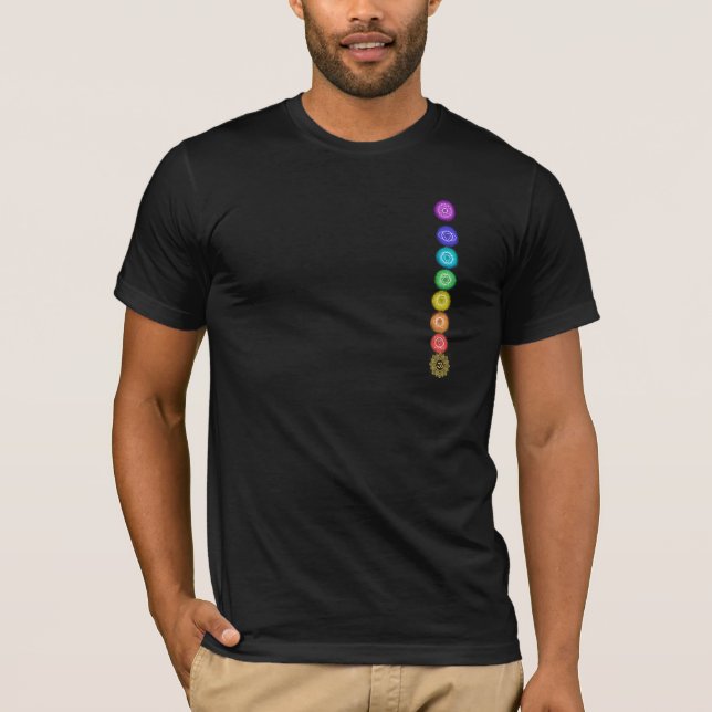 Camiseta *~* Símbolos arcoiris chakra color agua negro (Anverso)