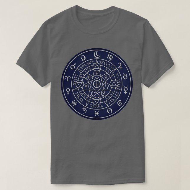 Camiseta Símbolos de alquimia sagrada Diseño azul (Diseño del anverso)