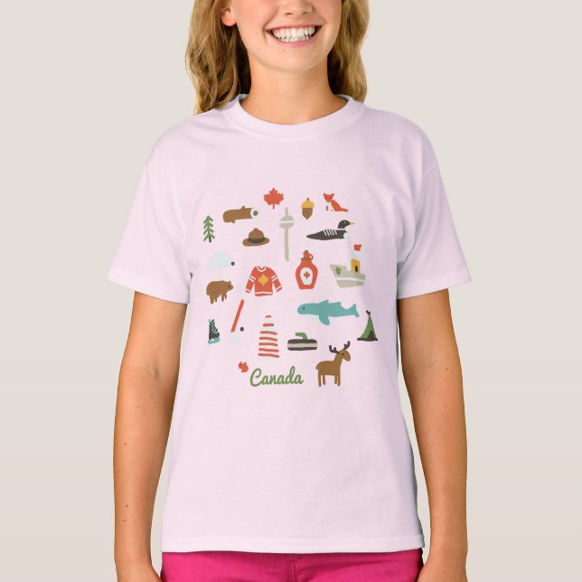 Camiseta Símbolos de Canadá asombrosos dibujados a mano (Anverso)