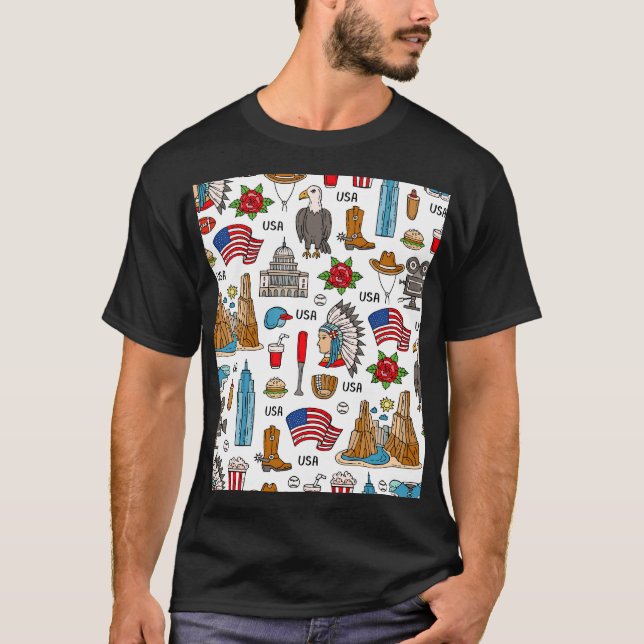 Camiseta Símbolos de EE.UU. Vintage Seamless Pattern (Anverso)