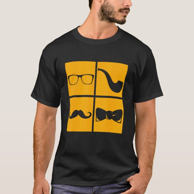 Camiseta Símbolos de hipster Mustache Pipe Gafas de fumador (Anverso)