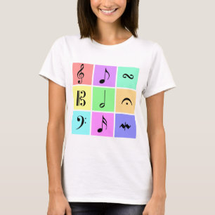 Camiseta símbolos de música en colores pastel