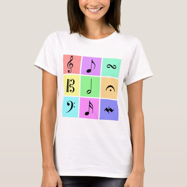 Camiseta símbolos de música en colores pastel (Anverso)