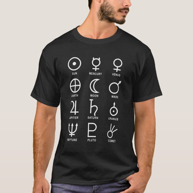 Camiseta Símbolos del sistema solar astronómico (Anverso)