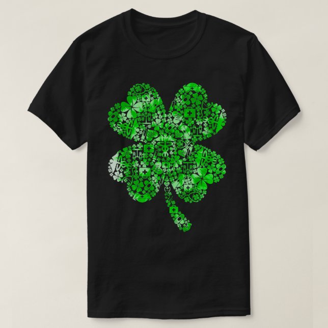 Camiseta Símbolos divertidos de enfermería Tie Dye Shamrock (Diseño del anverso)