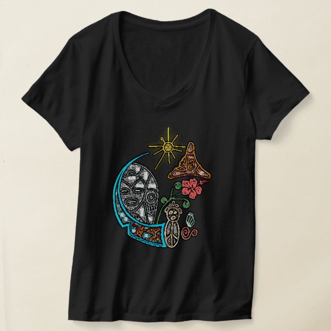 Camiseta Símbolos indígenas de Atabey Taino Goddess cuello  (Distribución )