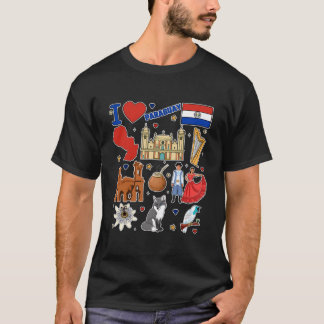 Camiseta Símbolos paraguayos dibujados por la mano Mapa de
