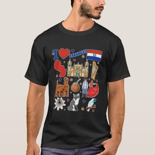 Camiseta Símbolos paraguayos dibujados por la mano Mapa de  (Anverso)