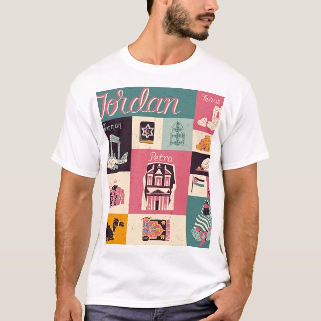Camiseta Símbolos retro de la cultura jordana ilustrados (Anverso)