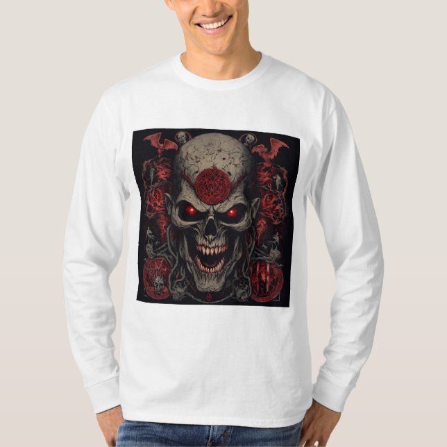 Camiseta Símbolos satánicos, cara zombie furiosa, extraña,  (Anverso)