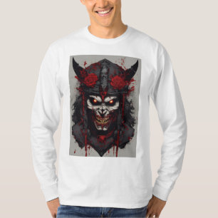 Camiseta Símbolos satánicos, cara zombie samurai enojada, c