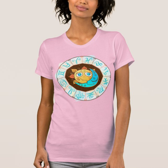 Camiseta Símbolos zoológicos con Doodles de la luna de sol (Anverso)