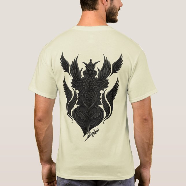 Camiseta Simetría Divina: Intrincado Blanco y Negro  (Reverso)
