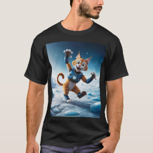 Camiseta Simpático gato robot en otro planeta helado