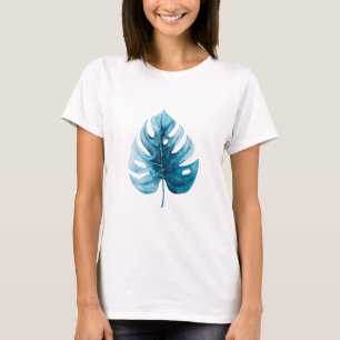 Camiseta Simple acuarela Azul Monstera Ilustracion