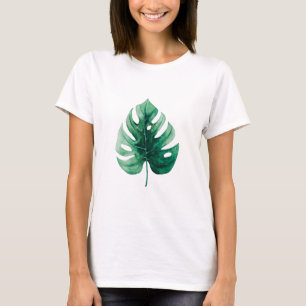 Camiseta Simple acuarela Monstera Verde Ilustracion