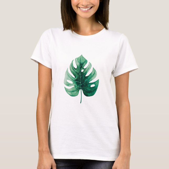Camiseta Simple acuarela Monstera Verde Ilustracion (Anverso)
