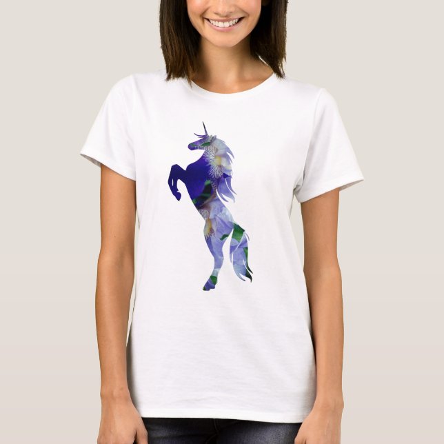 Camiseta simple de unicornio de mujeres con bella, (Anverso)