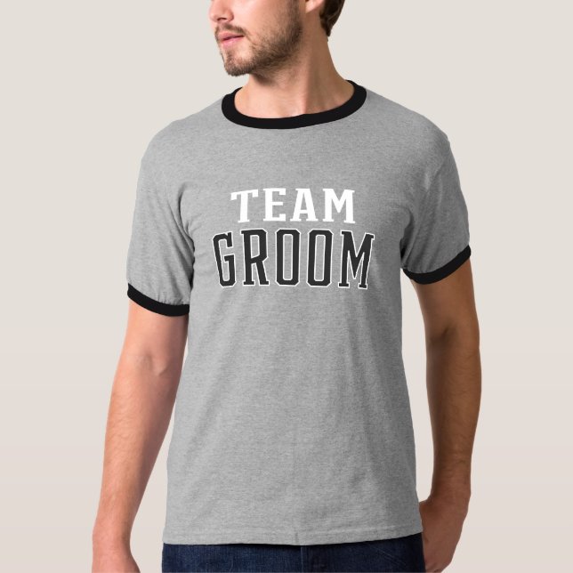 Camiseta Simple equipo Groom Boda Typography Ringer Shirt (Anverso)